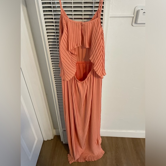 Lovers + Friends Long Orange Pleated California Girl Dress in Coral - Picture 3 of 12